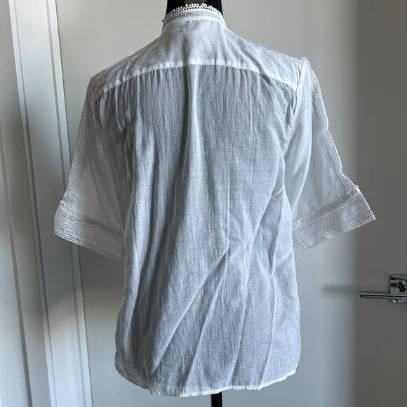 J Crew Embroidered Lace Trim Button Up Shirt In Cotton Voile Size 2 White FLAWS - Picture 4 of 16